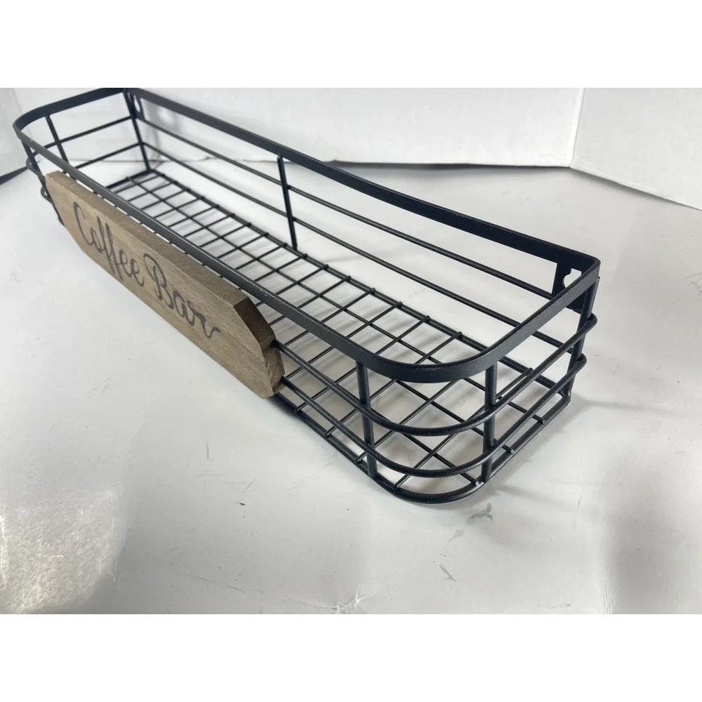 Coffee Bar Decorative Metal And Wood Wall Mounted Shelf 17